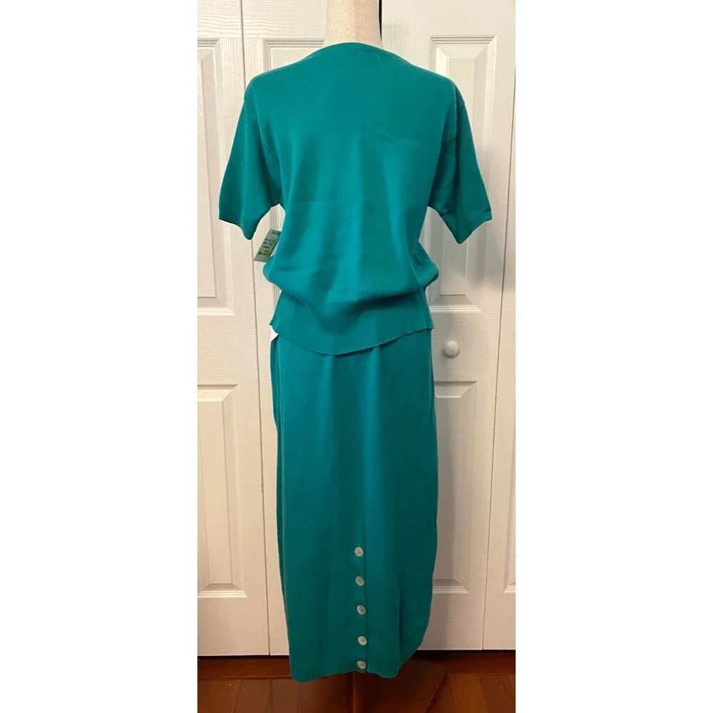 NWT Vtg American Knitworks 100% Cotton 4pc Lot Dress Skirt Cardigan Top Green Lg
